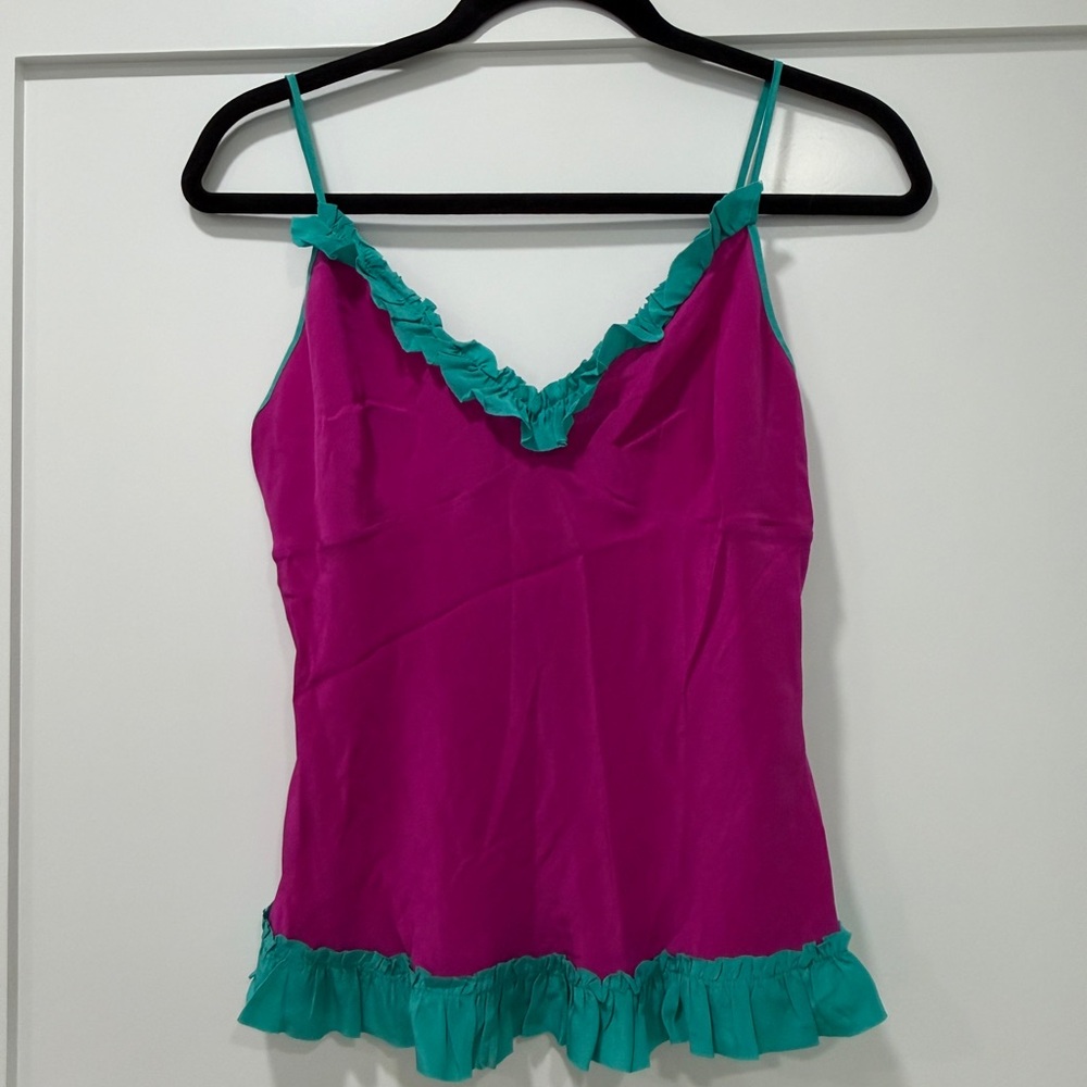 Etro Milano made in Italy Pink and Teal Ruffle Camisole